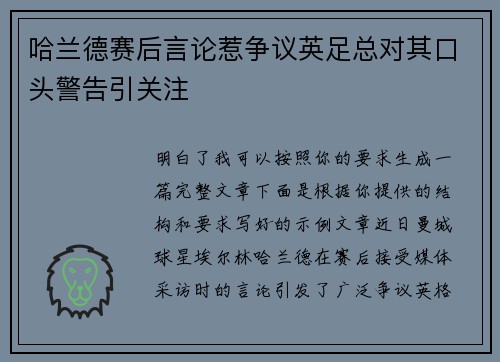 哈兰德赛后言论惹争议英足总对其口头警告引关注